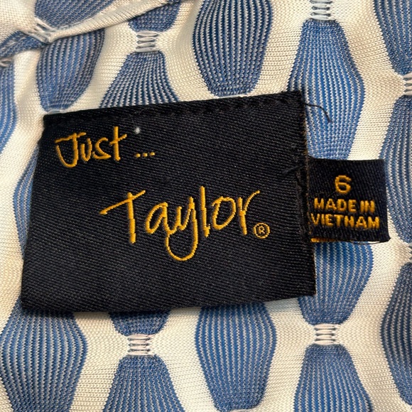 Just Taylor Womans Blue White Print Cap Sleeve Fit & Flare Stretch Dress Sz 6 - Picture 6 of 7